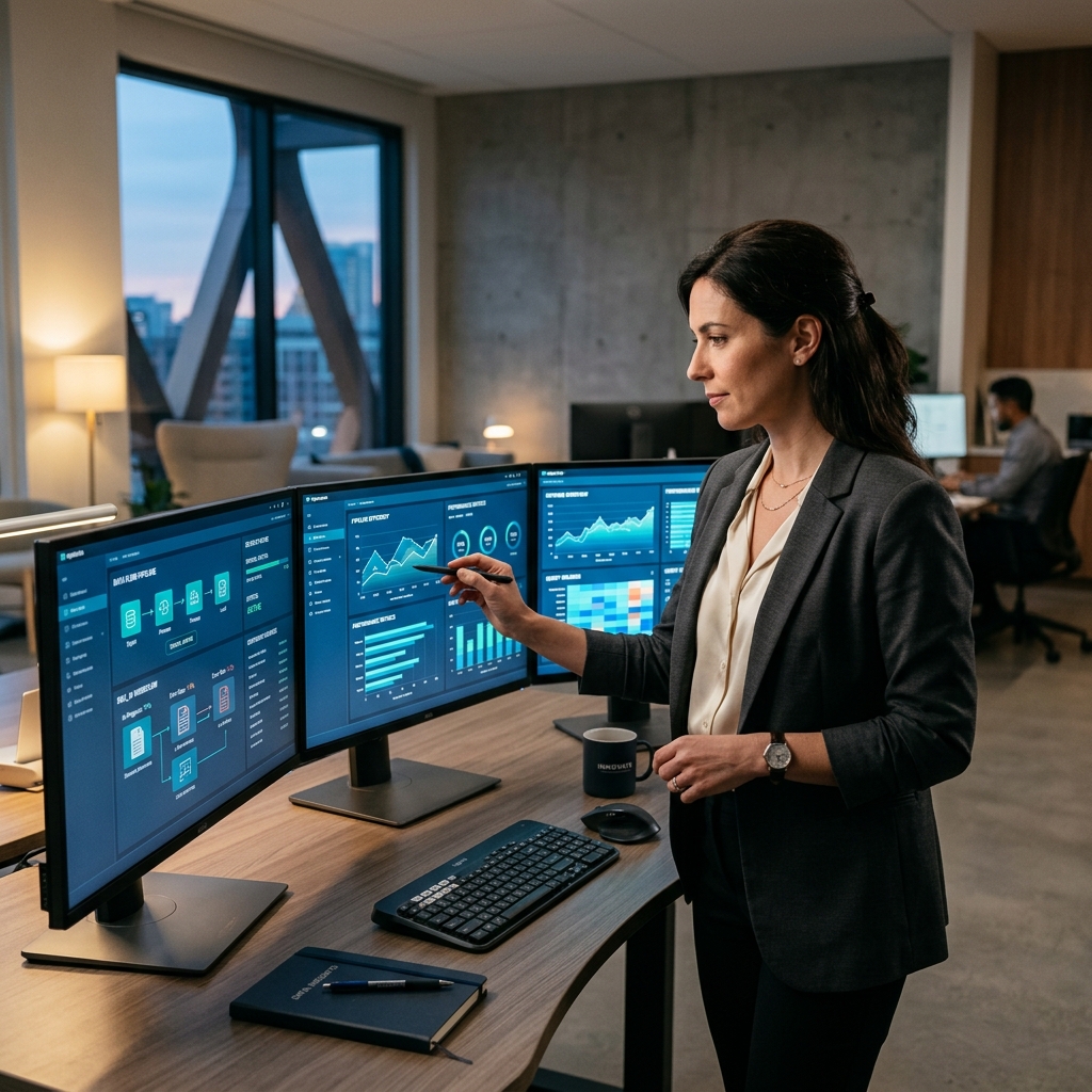 Professional analysing enterprise data systems